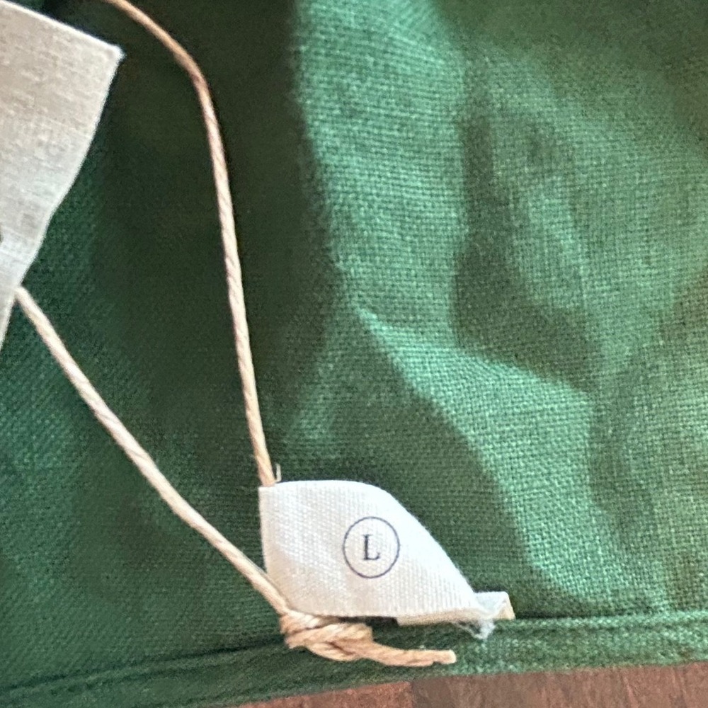 Grae Cove Wrap Dress Med Large Green 100% Linen Midi Pockets Minimalist Boutique - Picture 5 of 7